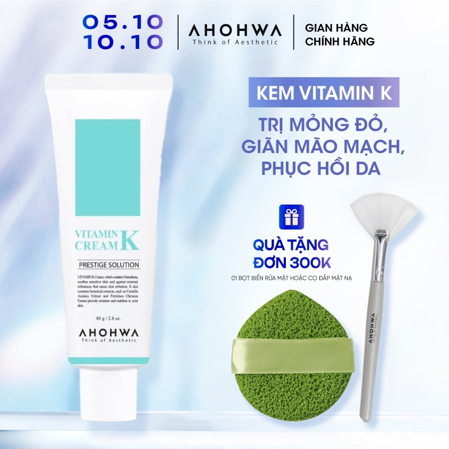 Kem Dưỡng Phục Hồi Ahohwa Vitamin K Cream - Phục Hồi Da Mỏng Đỏ, Giãn Mao Mạch, Làm Dịu Da, Mờ Sẹo