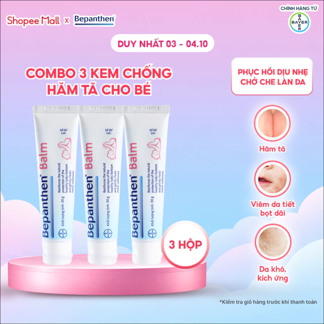Combo 3 tuýp kem chống hăm Bepanthen Balm dạng kem mỡ 30g/tuýp