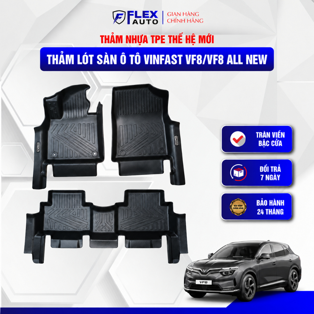 Thảm Lót Sàn Ô Tô TPE Cao Cấp Vinfast VF8/VF8 All New 2022 - 2026 Tràn Viền Bậc Cửa Không Thấm Nước, Không Mùi