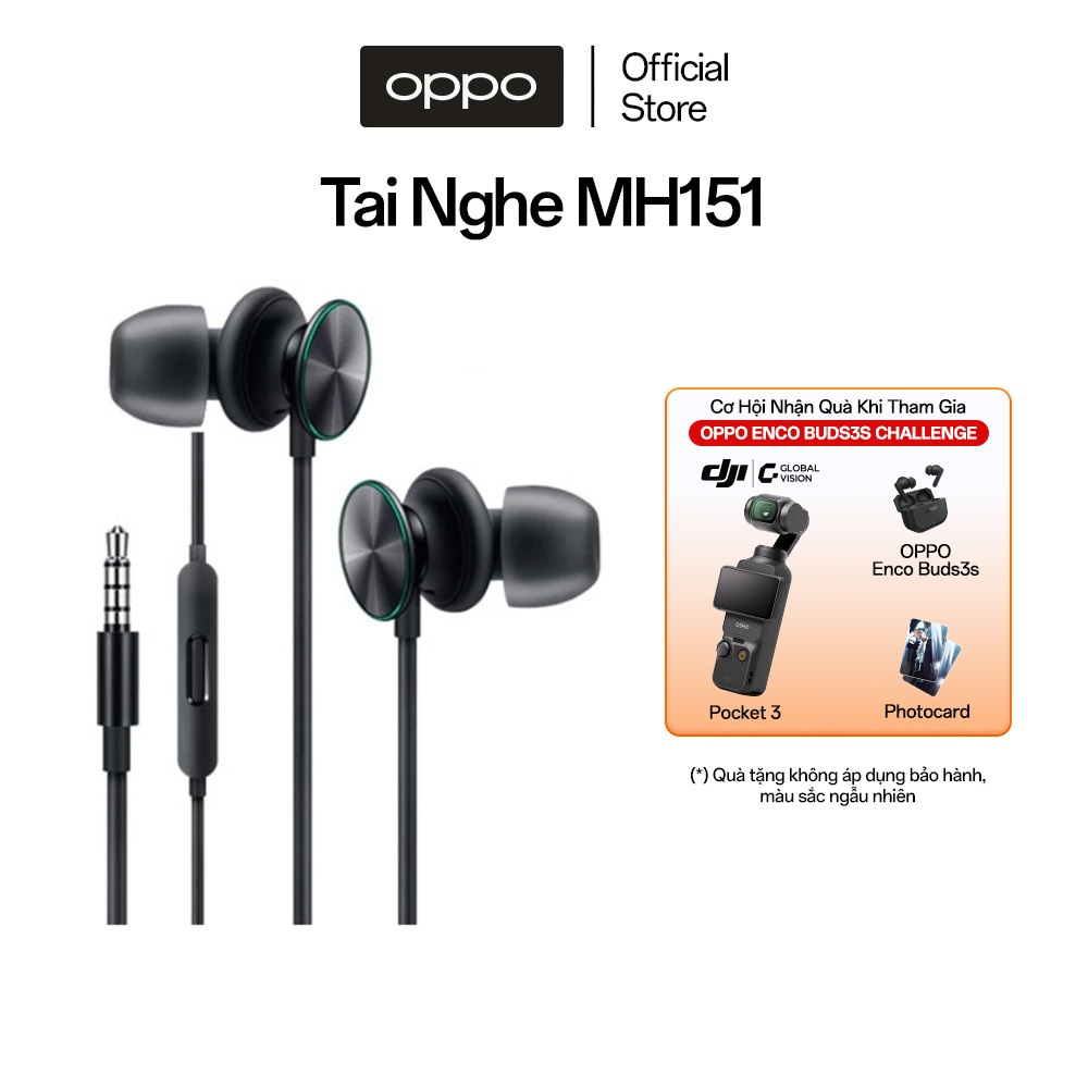 Tai nghe có dây cao cấp 3.5mm OPPO MH151, công nghệ Hi-Res, âm thanh 3D, mic đàm thoại - Hàng chính hãng