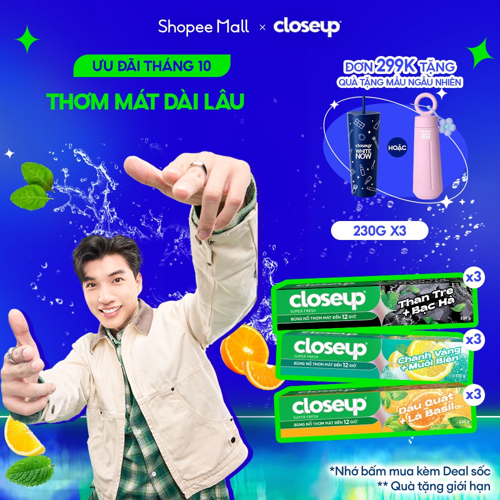 Combo 3 Kem Đánh Răng Closeup Trắng Răng Thơm Mát thành phần Thiên Nhiên 230G