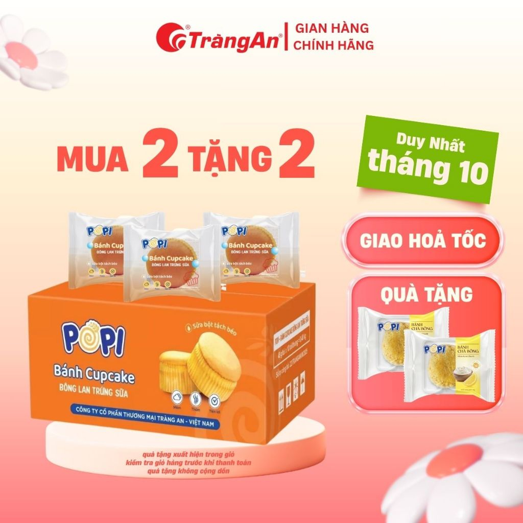 Bánh Cupcake Bông Lan Trứng Sữa POPI Tràng An Cao Cấp 48g Mềm Thơm Dinh Dưỡng Tiện Lợi