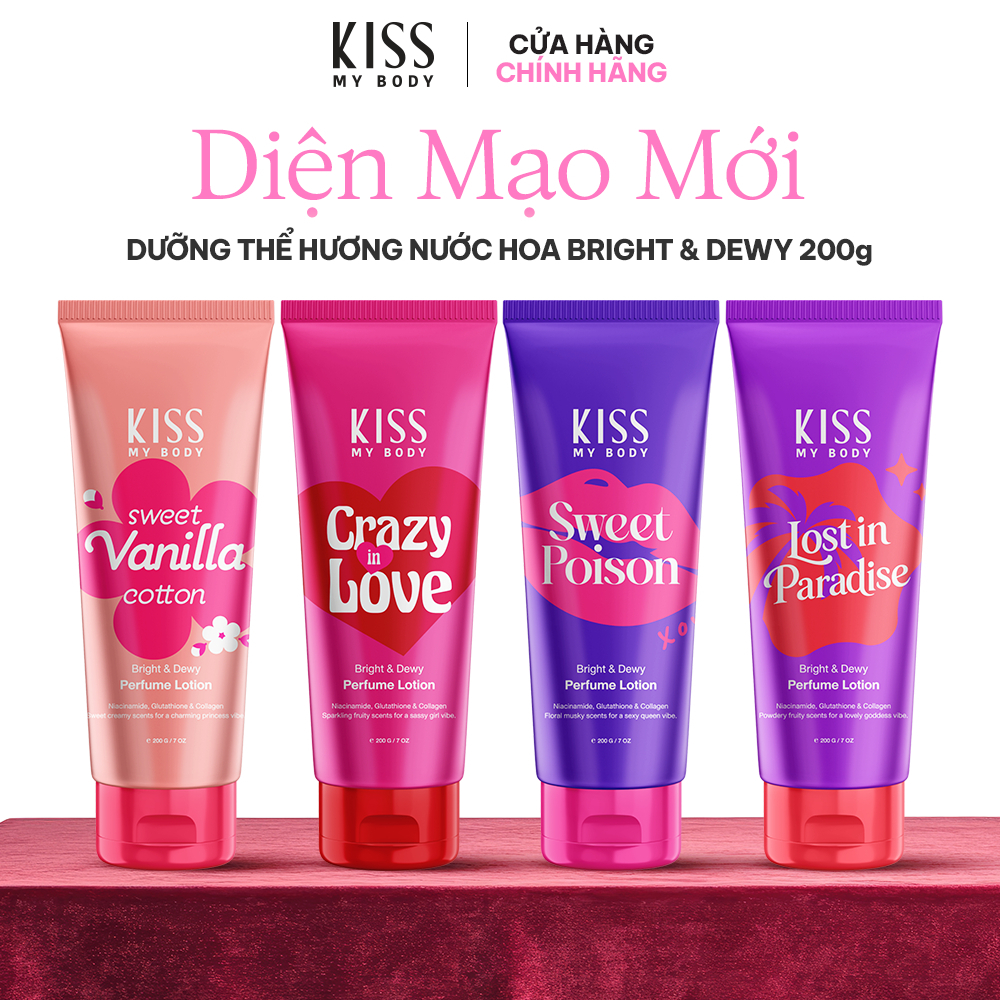 Sữa Dưỡng Thể Kiss My Body Bright & Dewy Hỗ Trợ Sáng Da Hương Nước Hoa 200g