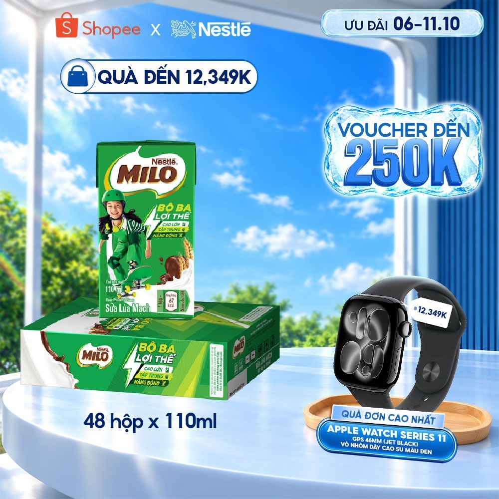 Sữa lúa mạch Nestlé® MILO® thùng 12 x 110ml (12x4x110ml)