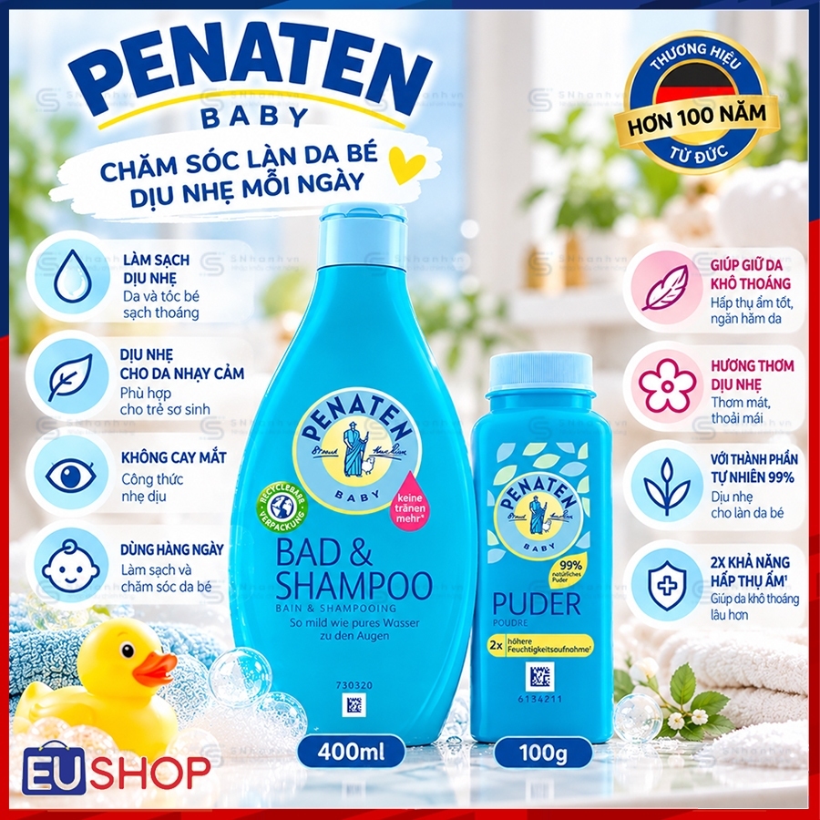 [DATE T8-2027] Sữa tắm gội 2in1 và phấn rôm Penaten - dành cho bé từ sơ sinh