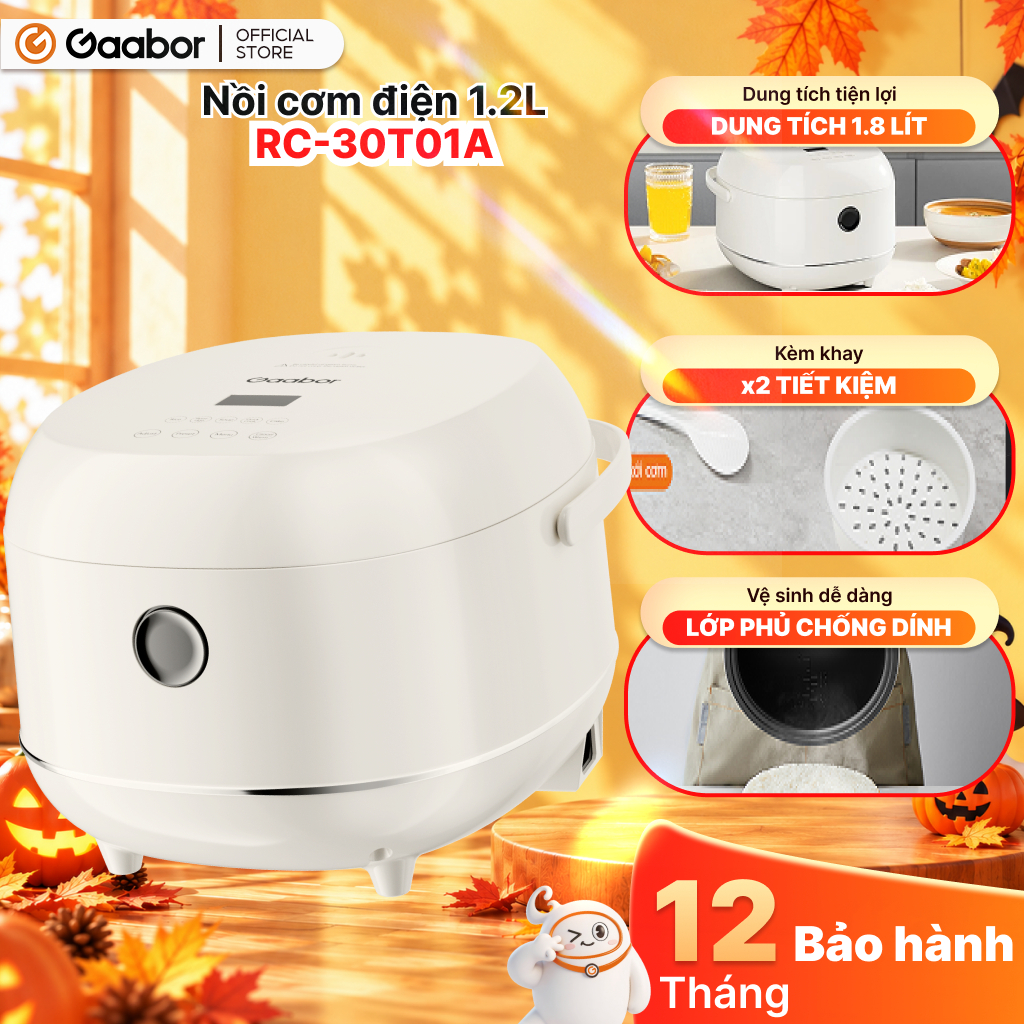 Nồi cơm điện tử Gaabor RC-30T01A dung tích 1.2 lít 5 chế độ nấu đa năng lòng nồi chống dính giữ ấm đến 24H