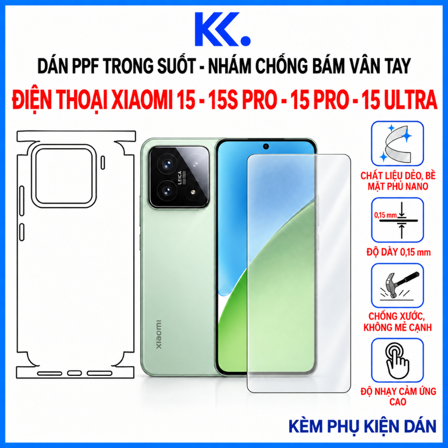 Miếng dán Ppf màn hình Xiaomi 15 / 15pro / 15ultra / 15s pro Miếng dán full lưng , cạnh viền