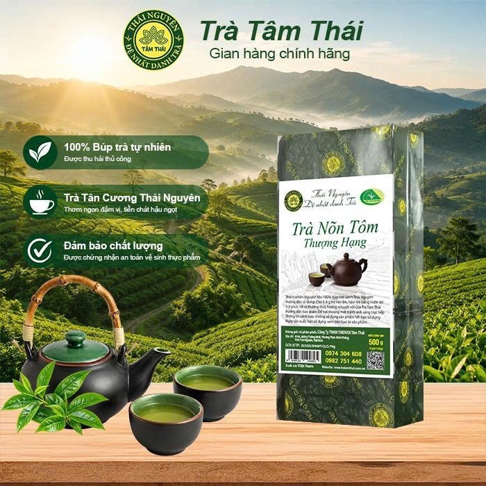 Trà Thái Nguyên Nõn Tôm Thượng Hạng 500g (5 gói 100g) Trà Tâm Thái Chè Thái Nguyên Trà Nõn Tân Cương