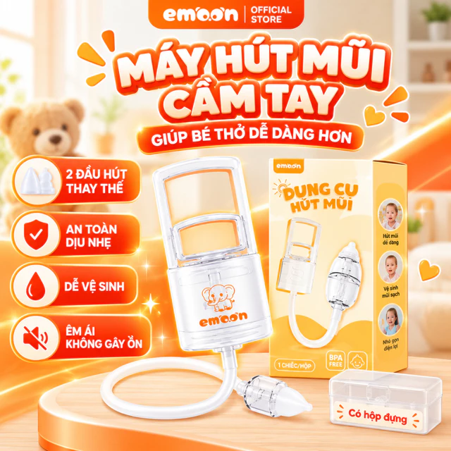 Dụng Cụ Hút Mũi Cho Bé EMOON, Máy Hút Mũi Trẻ Sơ Sinh Không Tiếng Ồn, Dễ Sử Dụng, An Toàn Cho Bé