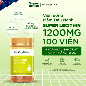 Mầm Đậu Nành Úc Healthy Care Super Lecithin 1200mg 100 Viên - Hỗ Trợ Nội Tiết Tố Nữ, Đẹp Da, Bổ Gan - Super Health