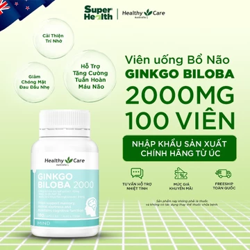 Viên Uống Bổ Não Healthy Care Ginkgo Biloba 2000mg 100 Viên - Hỗ Trợ Tuần Hoàn Máu Não, Trí Nhớ - Super Health