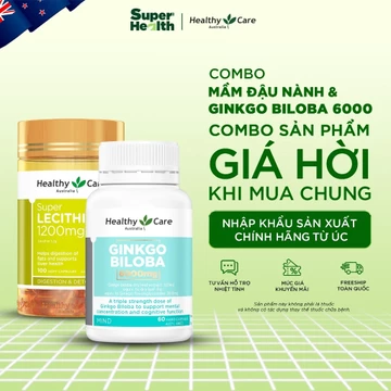 Combo Mầm Đậu Nành Úc Healthy Care Super Lecithin 1200mg & Viên Uống Bổ Não Healthy Care Ginkgo Biloba 6000 Super Health