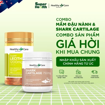 Combo Mầm Đậu Nành Úc Healthy Care Lecithin & Viên Uống Sụn Vi Cá Hỗ Trợ Xương Khớp Shark Cartilage - Super Health