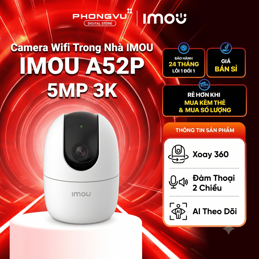 Camera IMOU Wifi Trong Nhà IMOU A52P 5MP 3K - Camera An Ninh Gia Đình Xoay 360, Đàm Thoại 2 Chiều, AI Theo Dõi
