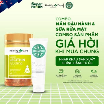COMBO Mầm Đậu Nành HealthyCare Super Lecithin 1200mg 100 Viên Và Sữa rửa mặt DermaVeen Foaming Facial Cleanser 125ml