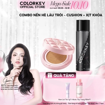 Combo Nền Mỏng Lì - Xịt Khóa COLORKEY 100ml + Cushion Chống Nắng Mỏng Nhẹ 11g Giúp Giữ Nền Lâu Trôi