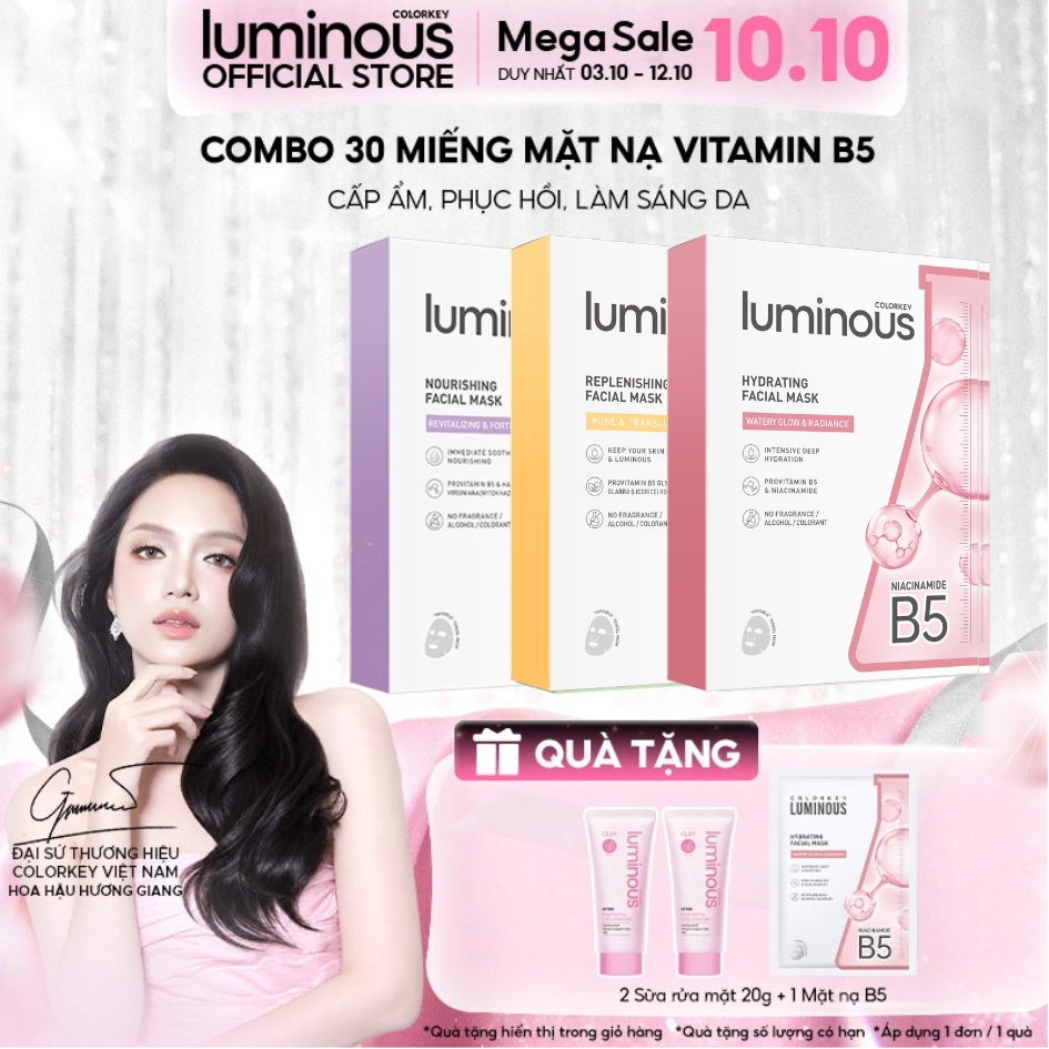 COMBO 3 Hộp Mặt Nạ Colorkey Luminous |Tinh Chất Vitamin B5 Cấp Ẩm Sâu Cho Da Căng Bóng| Phù Hợp Da Nhạy Cảm| 25ml x 30