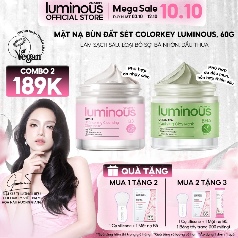Mặt nạ bùn đất sét phù hợp da nhạy cảm hoặc da dầu Colorkey Luminous Hỗ trợ làm sạch sâu,dưỡng ẩm dịu nhẹ, kiềm dầu| 60g