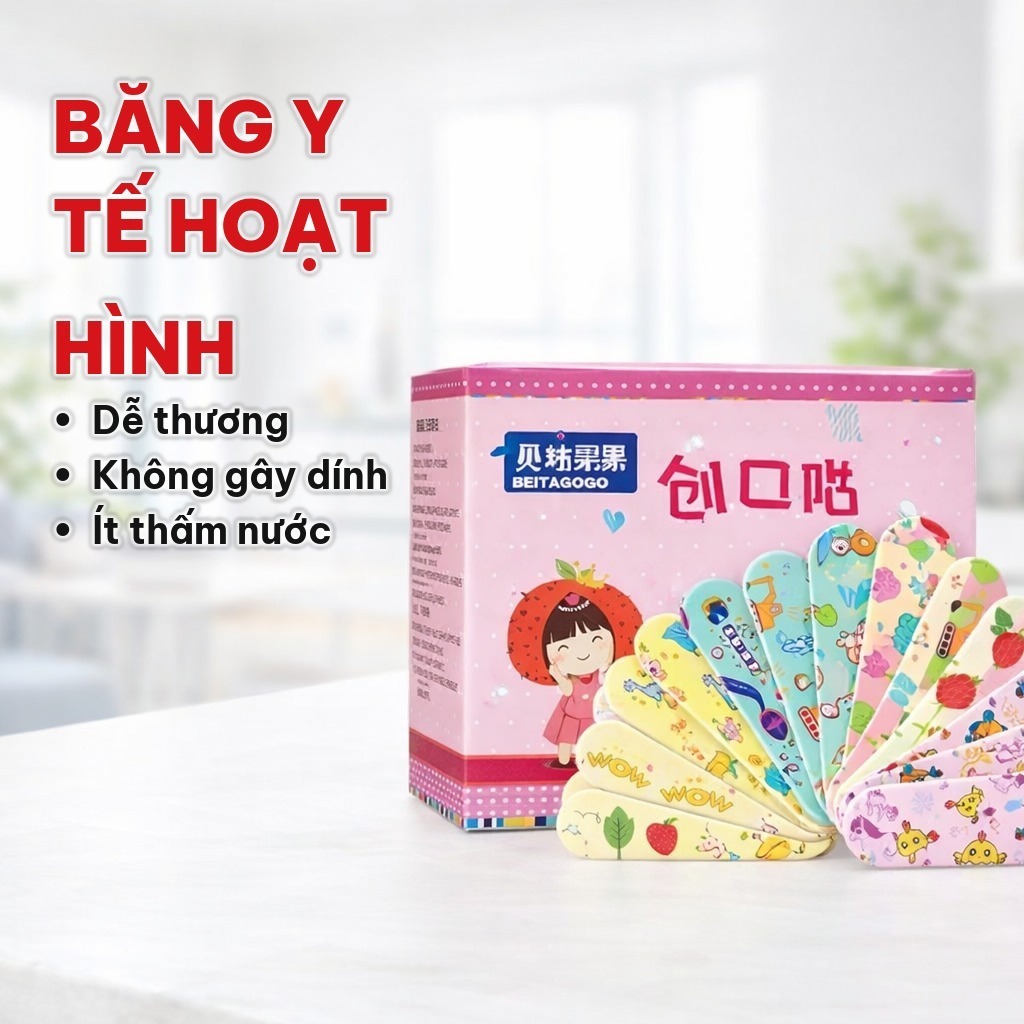 (COMBO 2) Băng Y Tế Hoạt Hình Dễ Thương, Băng Cá Nhân Ít Thấm Nước, Không Dính Vết Thương Cho Trẻ Em