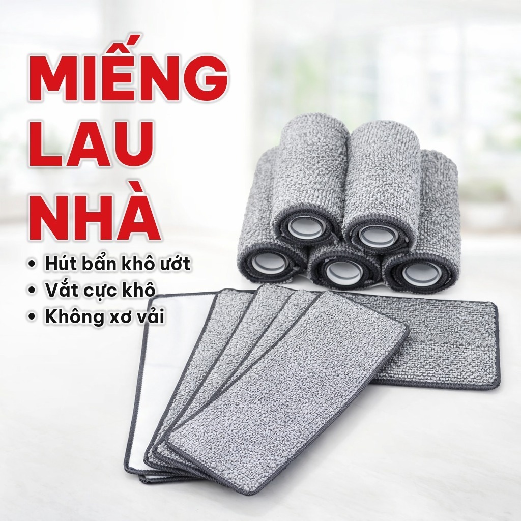 [COMBO 10] Miếng Thay Thế Cây Lau Nhà Tự Vắt, Bông Lau Nhà Hình Chữ Nhật, Sợi Microfiber Gài 2 Đầu, Hút Bẩn Khô Và Nước