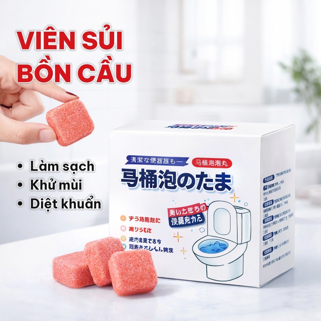 [COMBO 10], Hộp 12 Viên Sủi Thông Tắc Bồn Cầu, Viên Tẩy Bồn Cầu Làm Sạch, Khử Mùi, Hương Thơm, Viên Hồng
