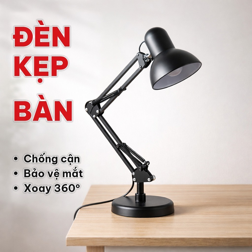 Đèn Bàn Học Bóng LED Chống Cận Bảo Vệ Mắt, Đèn Kẹp Bàn Thép Sơn Tĩnh Điện Dùng Học Tập, Đọc Sách, Làm Việc