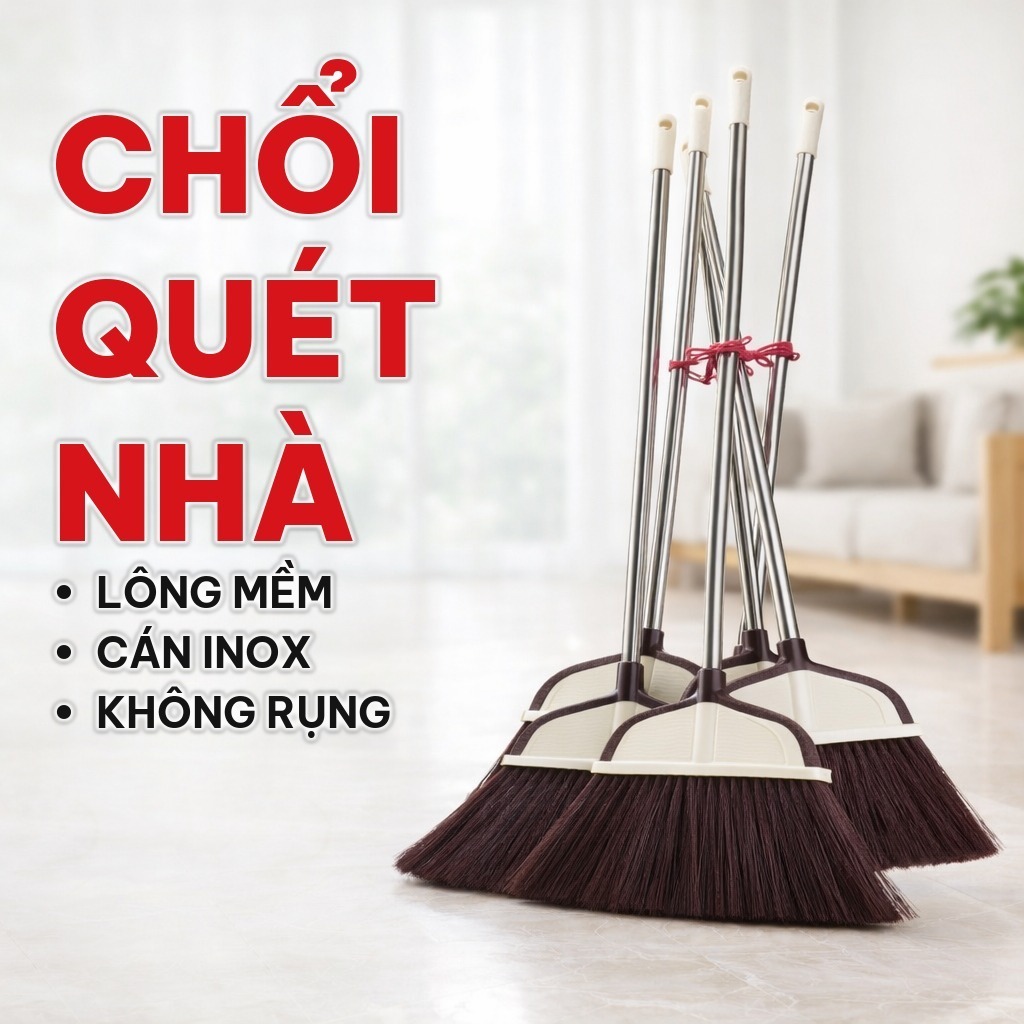 Chổi Quét Nhà Lông Mềm Cán Inox, Chổi Cước Nhựa Dày Không Rụng - Quét Sạch Bụi, Vệ Sinh Nhà Cửa Dễ Dàng