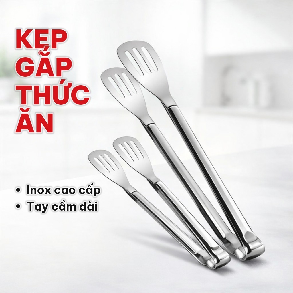 (COMBO 5) Kẹp Gắp Thức Ăn Inox Dài, Dụng Cụ Kẹp Gắp Đồ Nóng, Đồ Nướng, Trộn Salad Đa Năng Cho Nhà Bếp