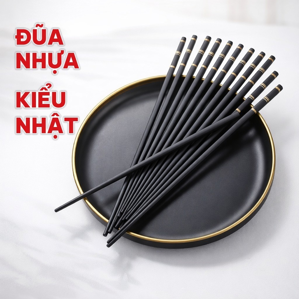 hộp 10 đôi Đũa Nhựa 24cm Đầu Nhỏ Gọn, Đũa Kiểu Nhật Chống Trượt, Dễ Vệ Sinh Cho Gia Đình Và Quán Ăn