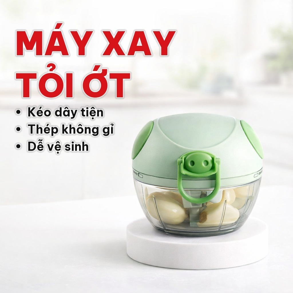 Máy Xay Tỏi Ớt Đa Năng 170ml, Máy Xay Mini Cầm Tay Kéo Dây, Lưỡi Dao Thép Không Gỉ Dùng Cho Nhà Bếp Hằng Ngày