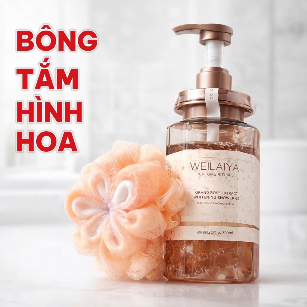 (COMBO 5) Bông Tắm Tròn Tạo Bọt, Bông Tắm Hình Hoa 6 Cánh Bằng Lưới Nhựa PE Mềm Mại, Massage Da Và Vệ Sinh Cơ Thể