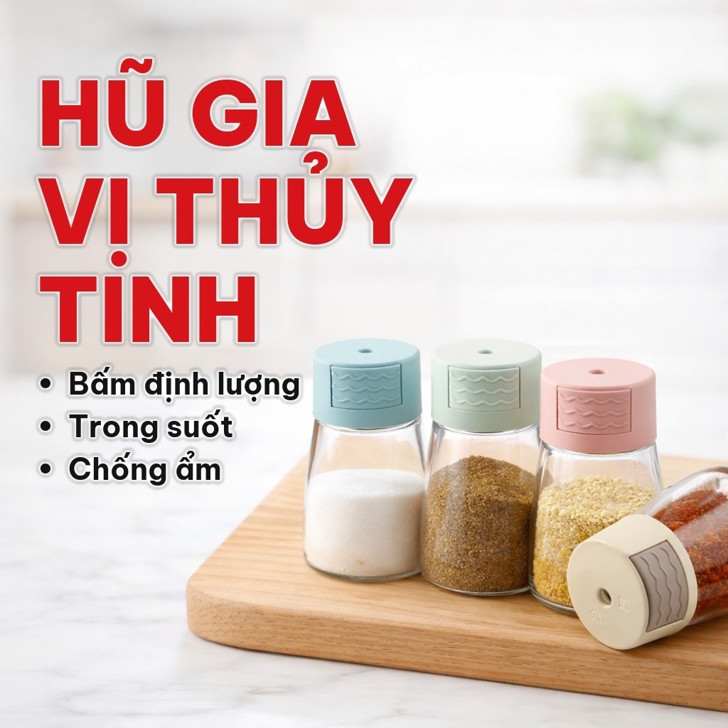Lọ Đựng Gia Vị Thủy Tinh 180ml Có Nút Bấm Định Lượng, Hũ Đựng Gia Vị Chống Ẩm Dùng Trong Nhà Bếp Tiện Lợi