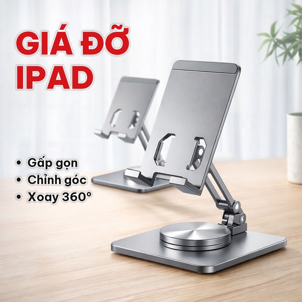 Giá Đỡ Điện Thoại Chân Xoay 360 Độ, Giá Đỡ Máy Tính Bảng Hợp Kim Nhôm Gấp Gọn, Chỉnh Góc Linh Hoạt Để Bàn