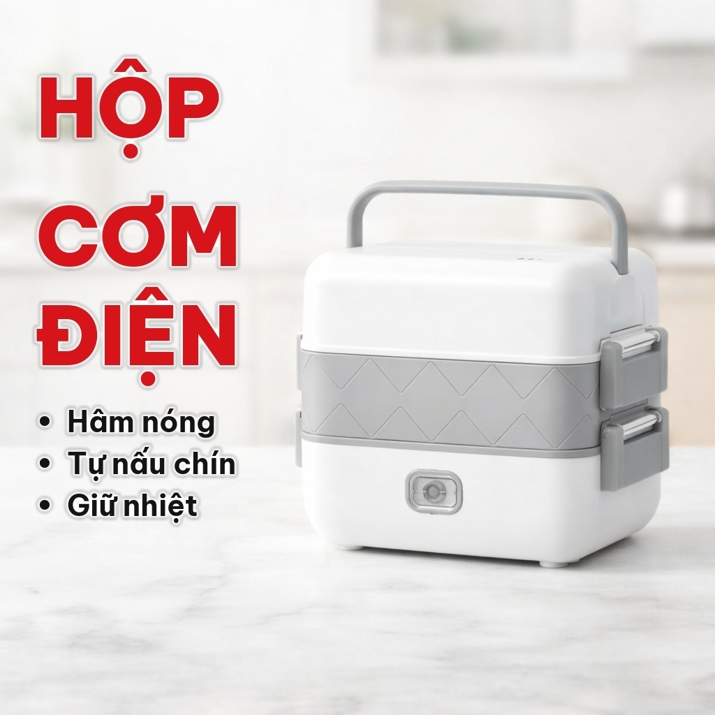 Hộp Cơm Cắm Điện 2 Tầng 4 Ngăn Inox 304, Cạp Lồng Điện Hâm Nóng Thức Ăn Cho Dân Văn Phòng, Bảo Hành 6 Tháng