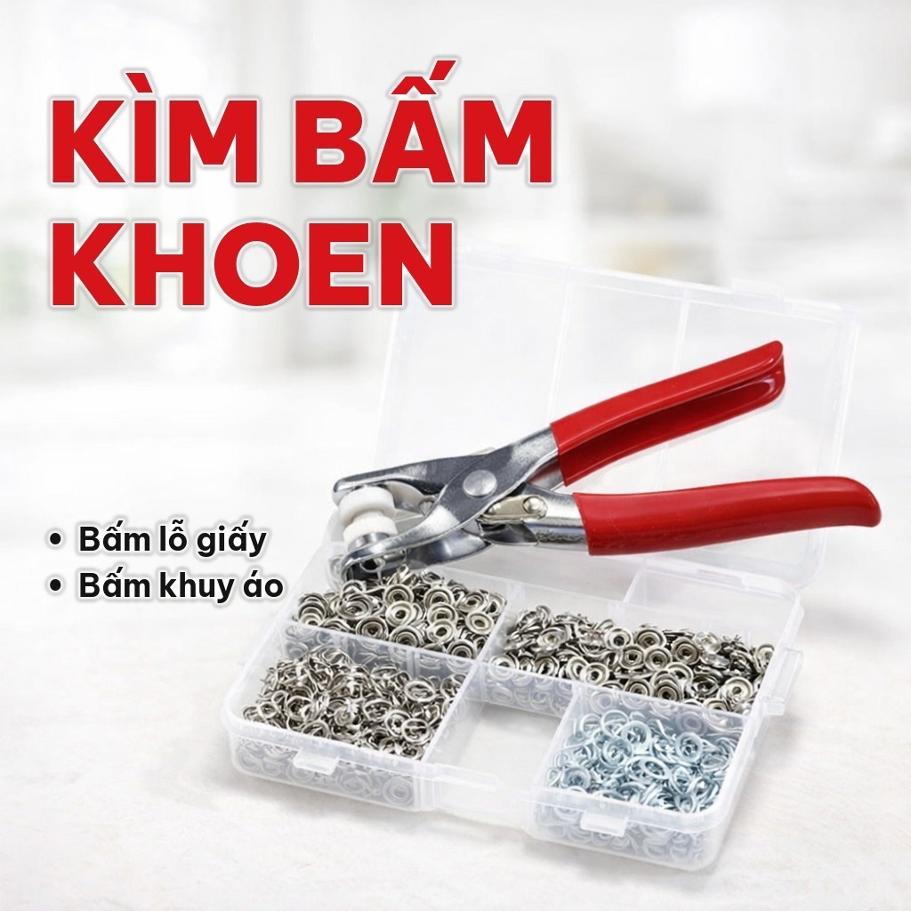 Kìm Bấm Cúc Kèm 100 Cúc Áo Và Phụ Kiện, Bộ Kìm Bấm Khuy Gọn Nhẹ, Dễ Dùng Cho May Vá, Đồ Thủ Công Tại Nhà