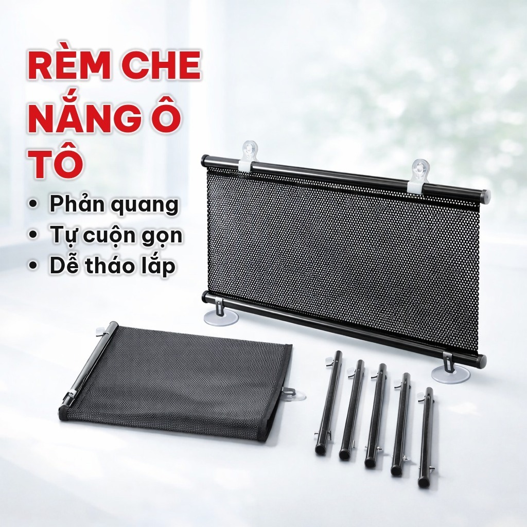 Rèm Che Nắng Ô Tô Nhiều Kích Thước, Màn Che Nắng Phản Quang Tự Động Cuộn Gọn, Dễ Dàng Lắp Trên Kính Xe