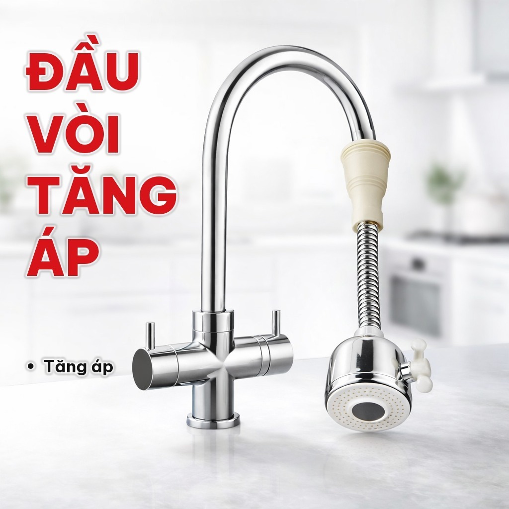 (COMBO 3) Đầu Vòi Rửa Bát Tăng Áp, Đầu Gắn Vòi Rửa Chén 2 Chế Độ Xoay 360 Độ, Chống Bắn Nước, Dùng Trong Nhà Bếp