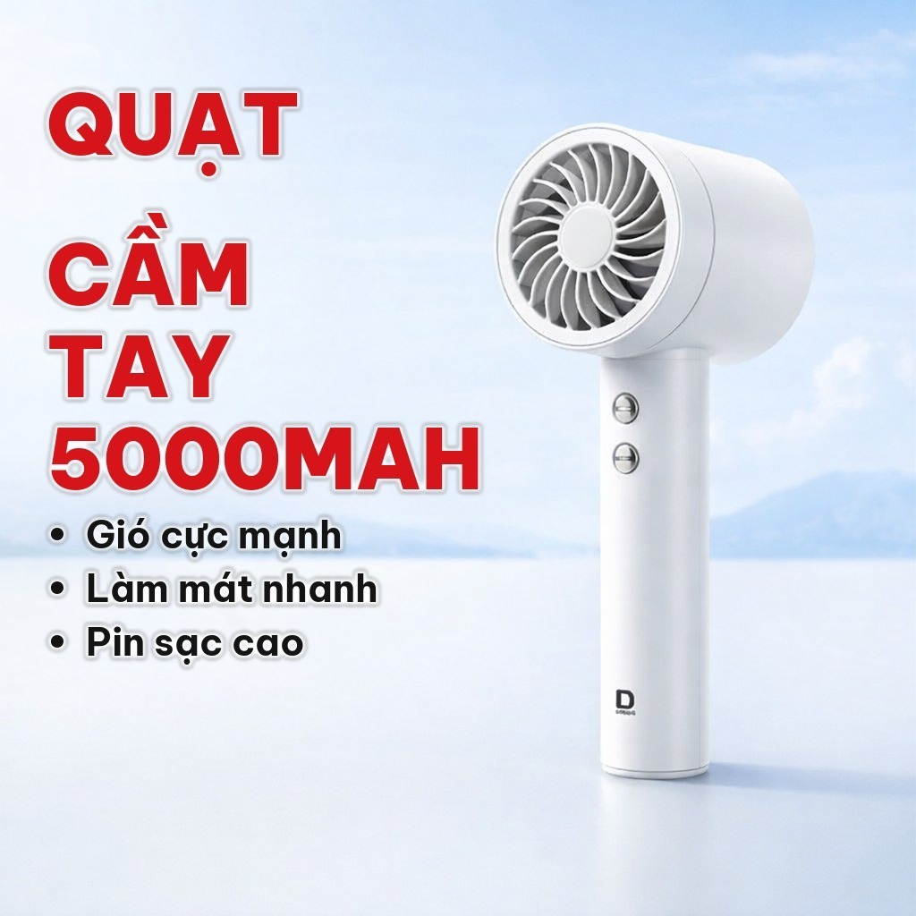 Quạt Cầm Tay 5000MAH, Quạt Mini Turbo 100 Cấp Gió, Màn Hình LED, Pin Sạc Dung Lượng Cao, Làm Mát Nhanh