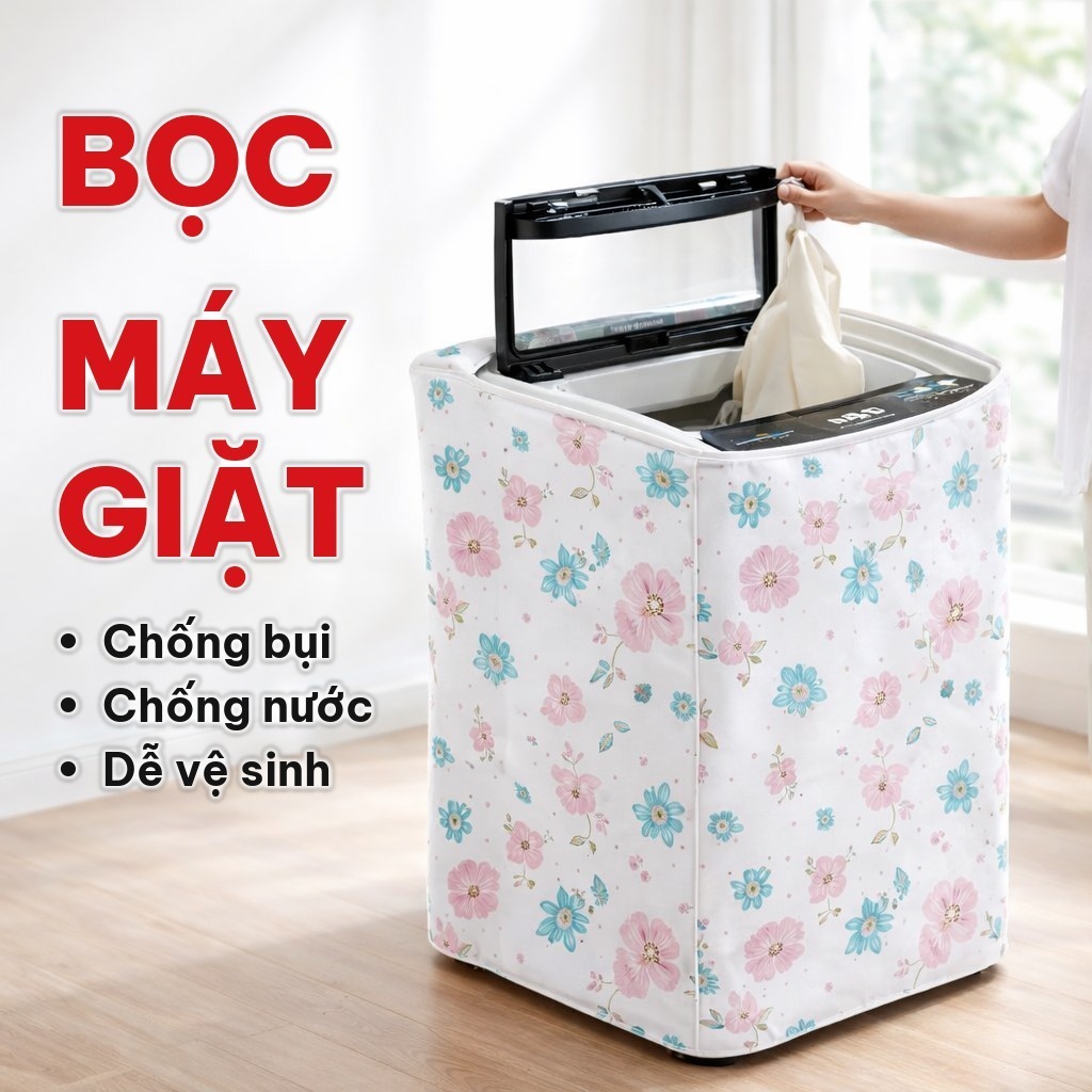 Bọc Máy Giặt Cửa Ngang Cửa Trên 7, 8, 9, 10kg, Áo Trùm Máy Giặt Vải PEVA Dày Chống Bụi Chống Nước Phủ Kín Thân Máy