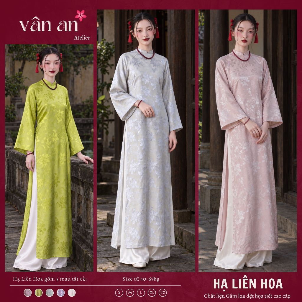[TẾT 2027] Áo Dài HẠ LIÊN HOA - Cách Tân Dáng Dài Với Chất Liệu Lụa Gấm Cao Cấp Để Mặc Lễ Tết, Dạm Ngõ - Áo Dài Vân An
