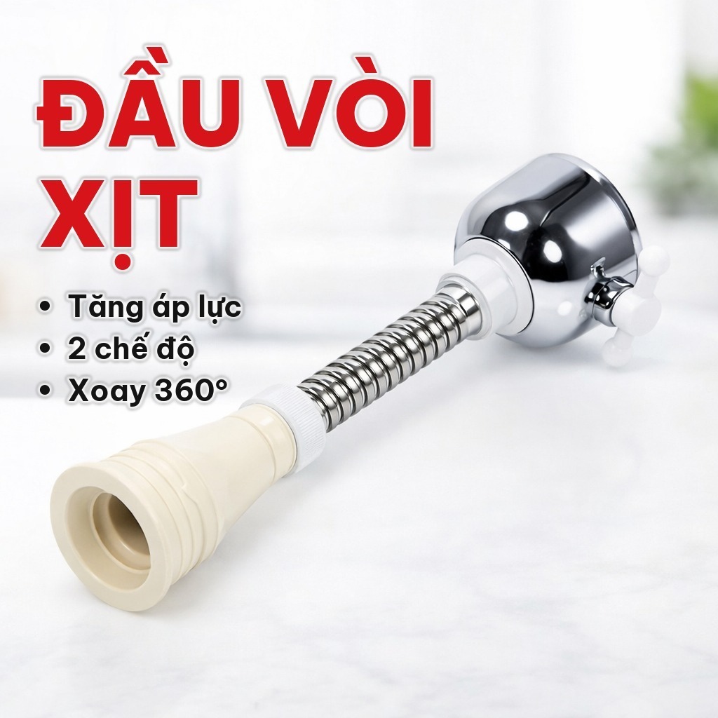 Đầu Vòi Xịt 2 Chế Độ Nước Xoay 360 Độ, Vòi Nước Tăng Áp Cho Bồn Rửa Chén, Dùng Rửa Rau Quả, Dễ Lắp Đặt Tiện Lợi