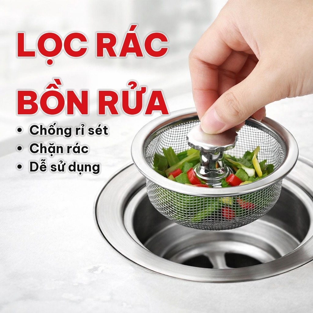 [COMBO 10] Nắp Lọc Rác Bồn Rửa Chén, Lưới Lọc Rác Inox Có Nút Chặn Cao Su, Ngăn Tắc Nghẽn Cho Nhà Bếp