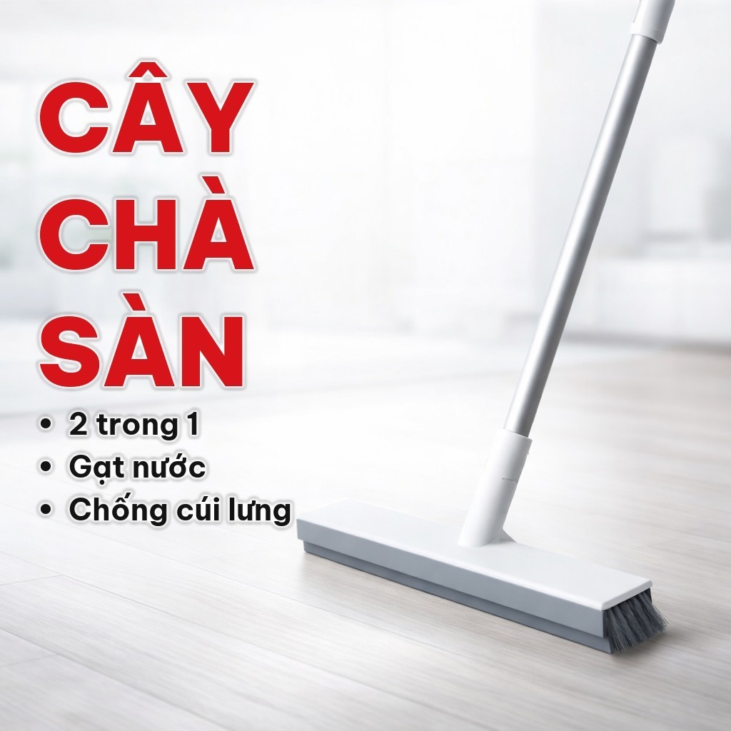 Cây Chà Sàn Nhà Tắm Đa Năng 2 Trong 1, Chổi Cọ Sàn Thân Nhôm Điều Chỉnh, Gạt Nước Sàn Nhà Vệ Sinh Dễ Dùng
