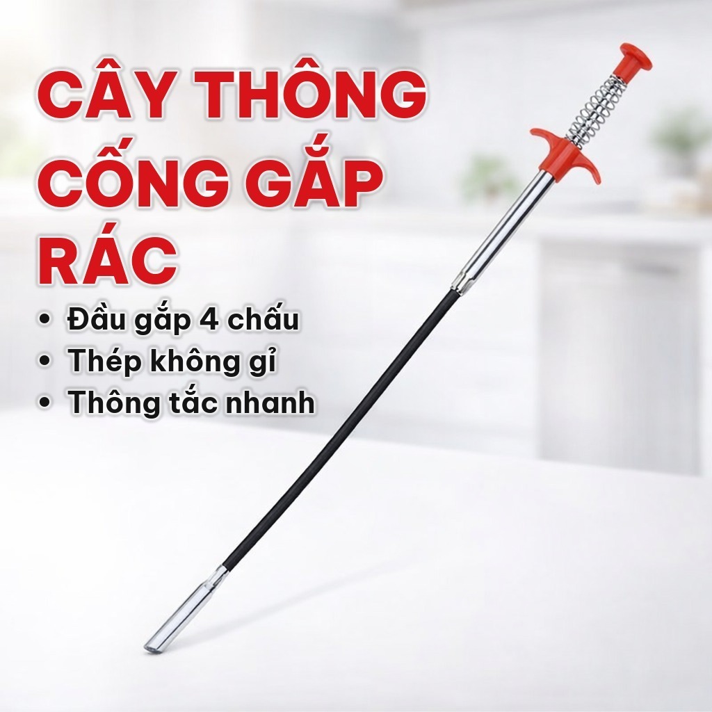 (COMBO 10) Cây Lấy Rác Cống Đầu Gắp 4 Chấu, Dây Thông Cống Thép Không Gỉ Cho Ống Thoát Nước Bồn Rửa, Nhà Tắm
