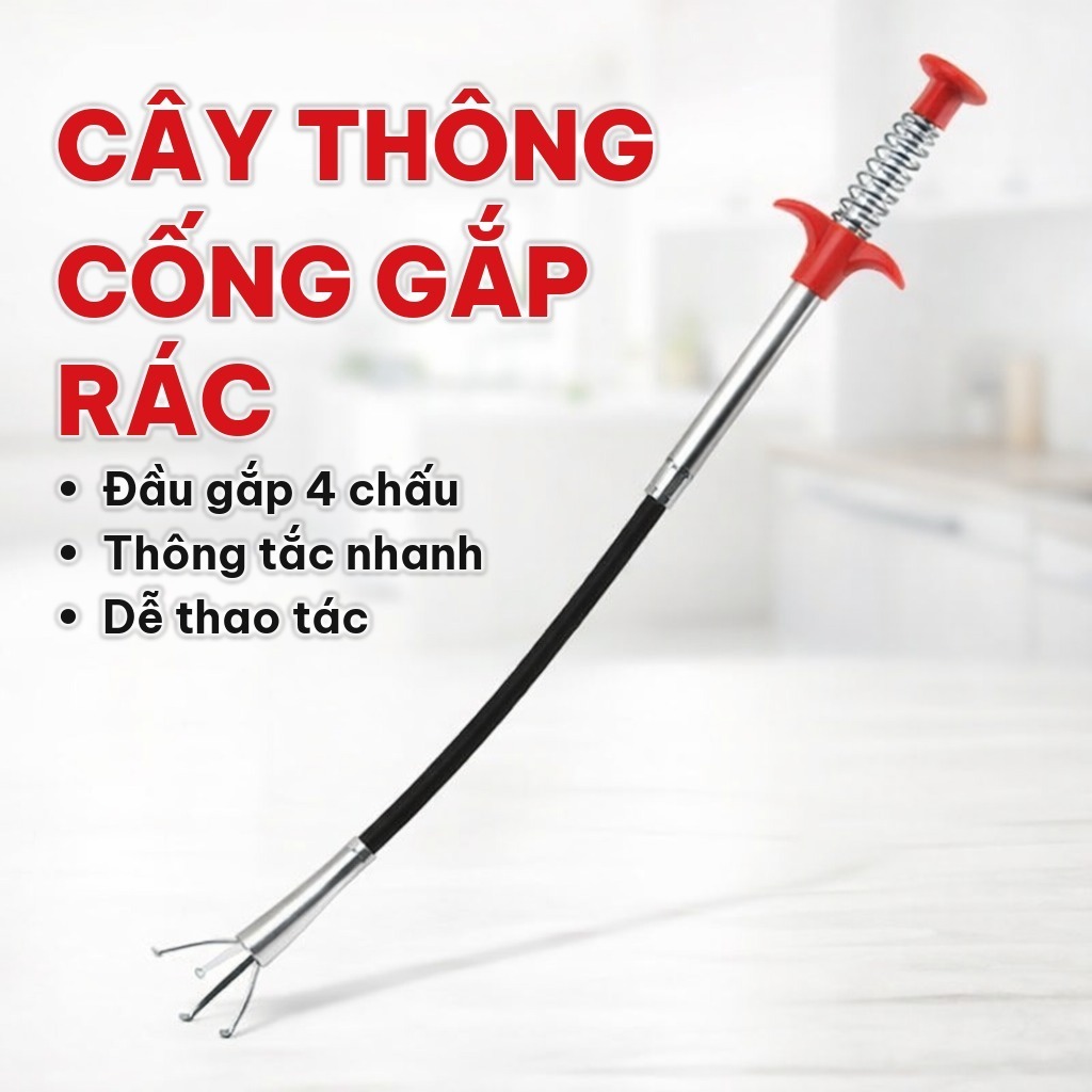 (COMBO 2) Cây Gắp Rác Cống Đầu Gắp 4 Chấu, Dây Thông Cống Thép Không Gỉ Dùng Cho Bồn Rửa, Nhà Tắm, Ống Thoát Nước