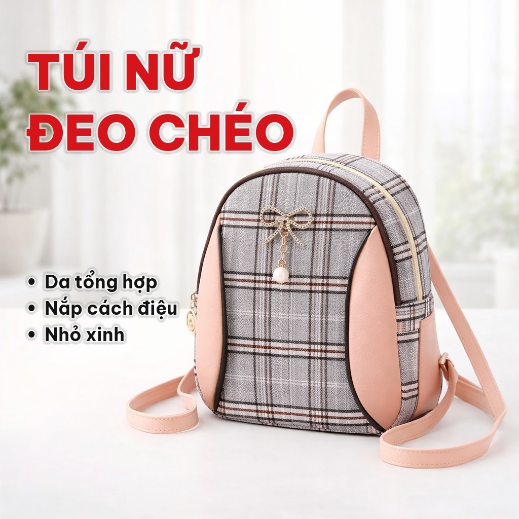 Balo Nữ Hàn Quốc Nhỏ Xinh, Túi Nữ Đeo Chéo Da Tổng Hợp, Thiết Kế Trẻ Trung Đựng Vật Dụng Cá Nhân Hằng Ngày