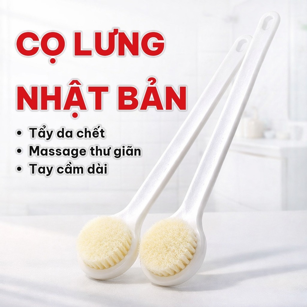 Bàn Chải Chà Lưng Cán Dài 35cm, Bông Cọ 8cm Mềm Mại - Cọ Lưng Bằng Nhựa An Toàn, Tẩy Da Chết Dùng Trong Phòng Tắm