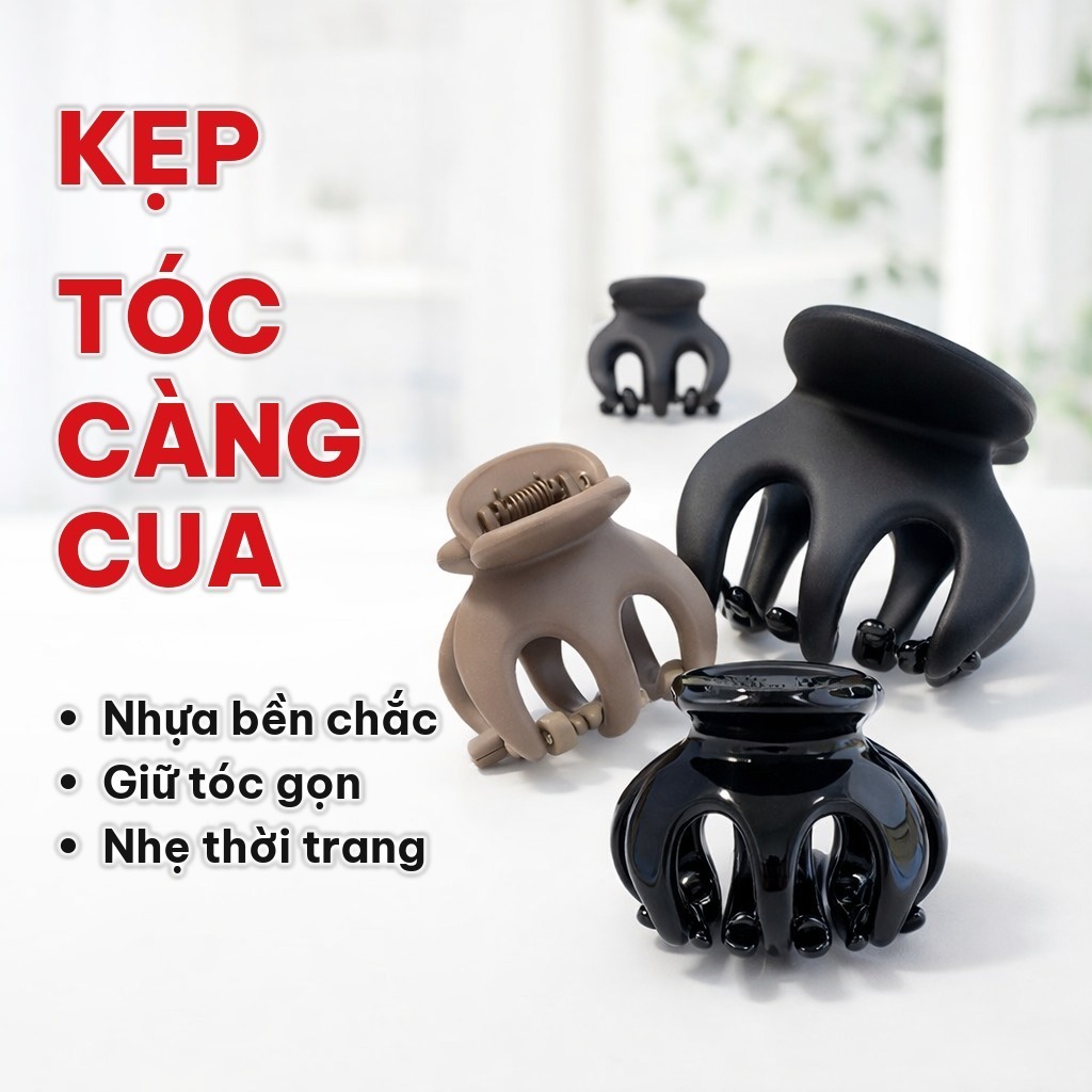 Kẹp Tóc Càng Cua Nhựa 3 Răng, 5 Răng Nhiều Kích Thước - Kẹp Càng Cua Bạch Tuộc, Giữ Chặt Tóc Gọn Nhẹ