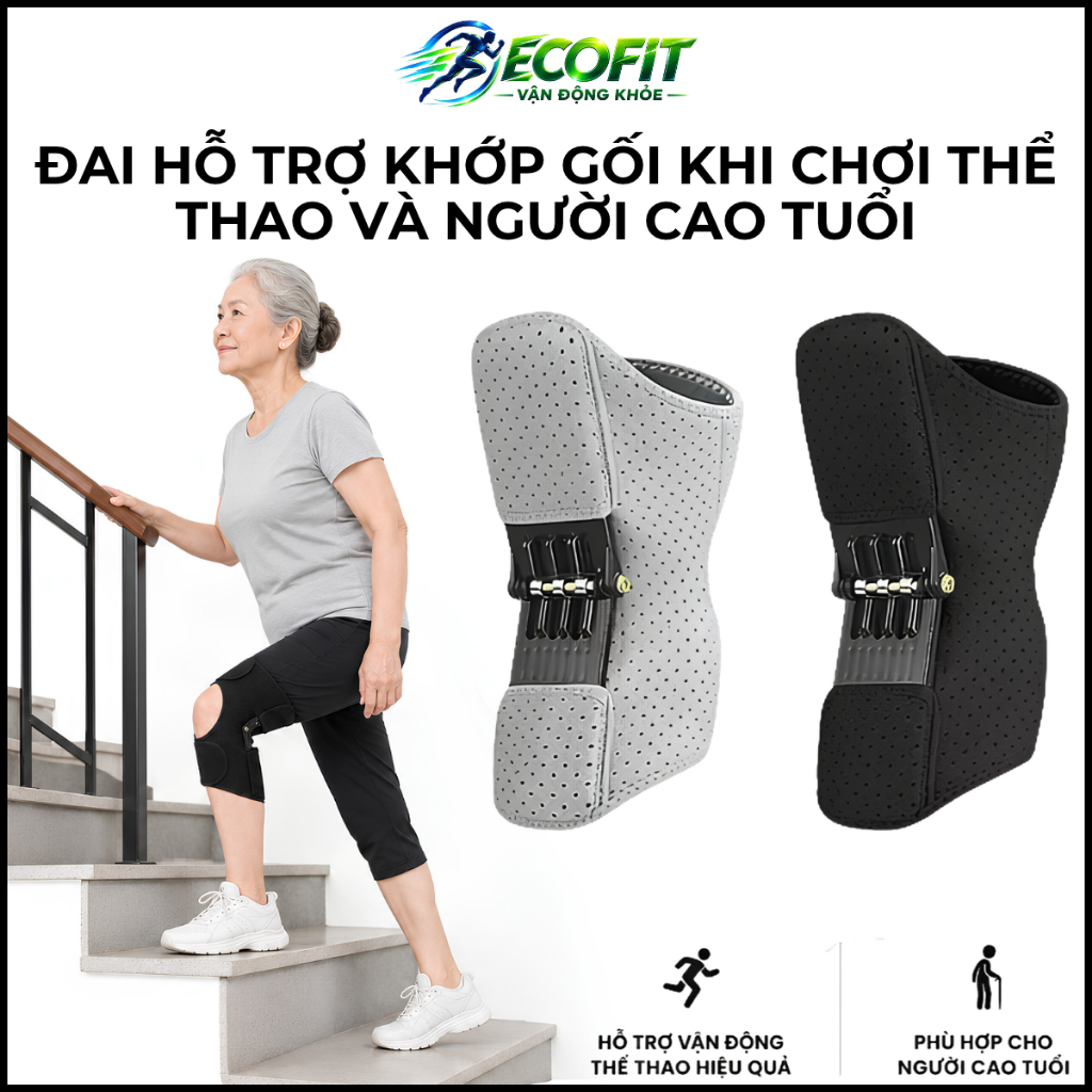 Đai Trợ Lực Đầu Gối ECOFIT – Giảm Đau Nhức, Hỗ Trợ Khớp Gối, Giảm Áp Lực Khi Đi Lại & Leo Cầu Thang