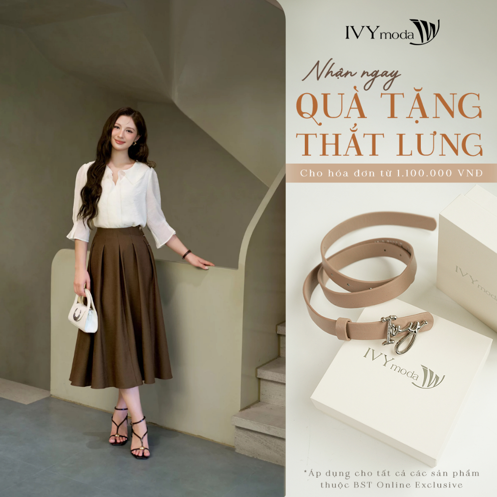 Chân váy xòe Tweed, dáng midi tôn dáng sang trọng công sở dạo phố IVY moda MS 31T0327